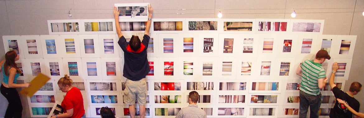 Students displaying design work