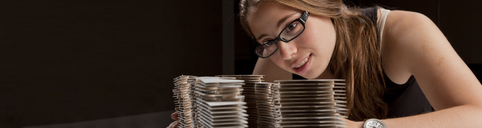 student looking model glasses